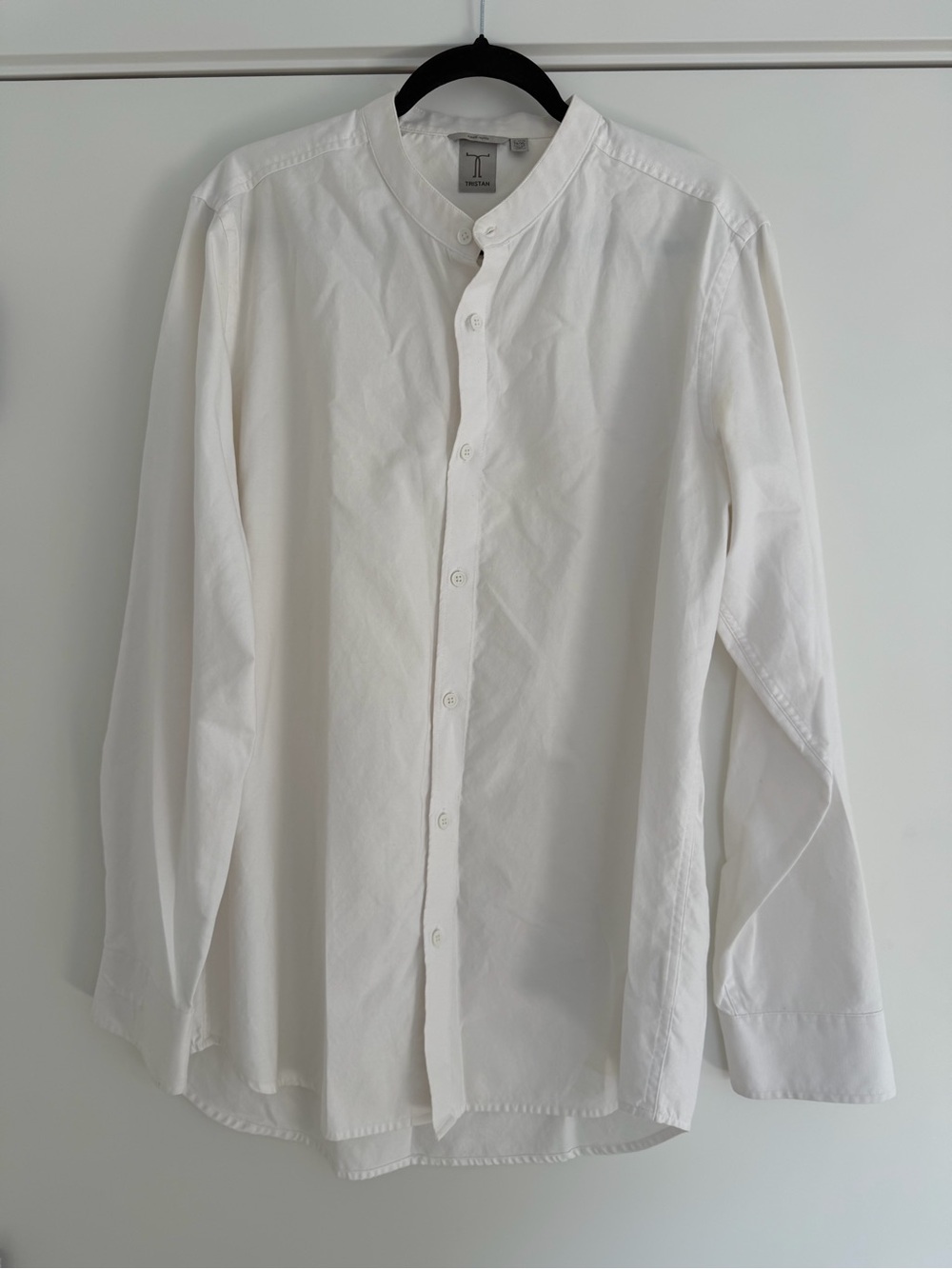 Tristan Men’s White Mandarin Collar Casual Button-Down Shirt White Size XL